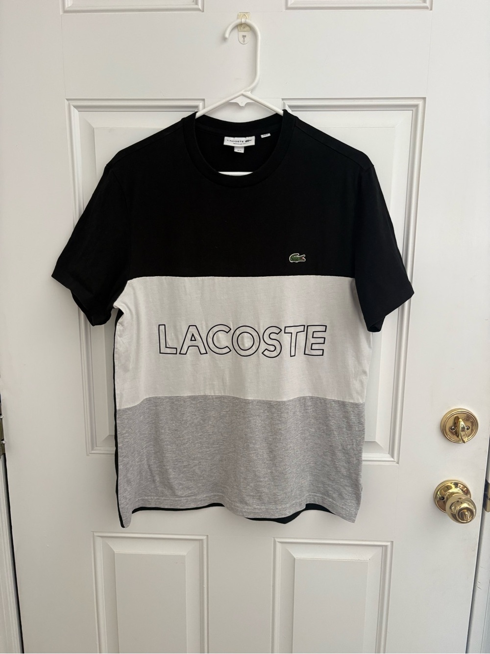 Lacoste Black White Grey Colorblock Logo Short Sleeve Tee